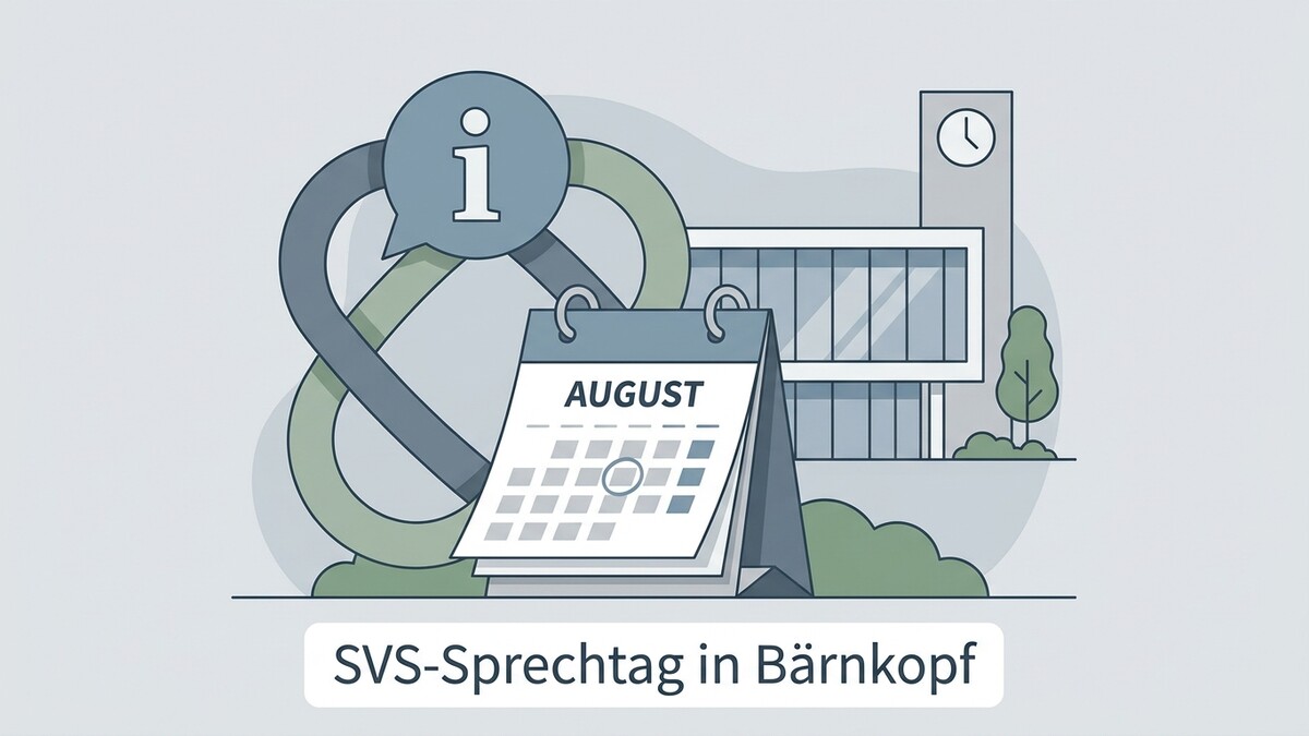 SVS-Sprechtag August in Bärnkopf: Kalender, Info-Symbol und Gebäude
