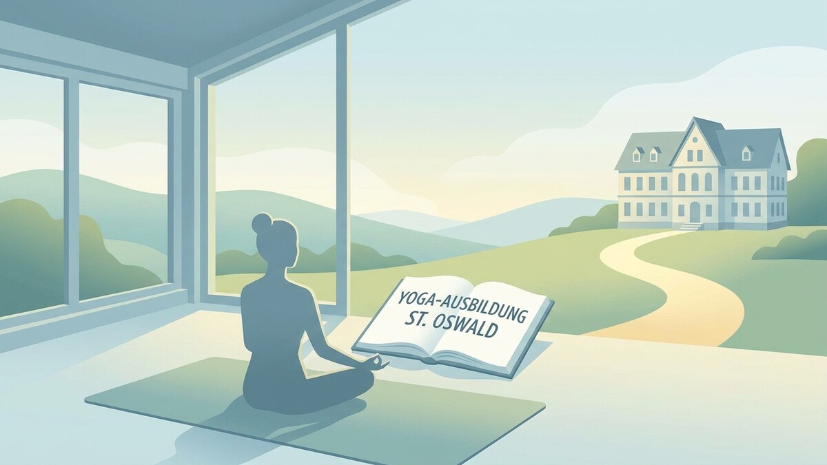 Yoga-Ausbildung St. Oswald: Frau in Meditationshaltung vor einem Buch und einem Schloss
