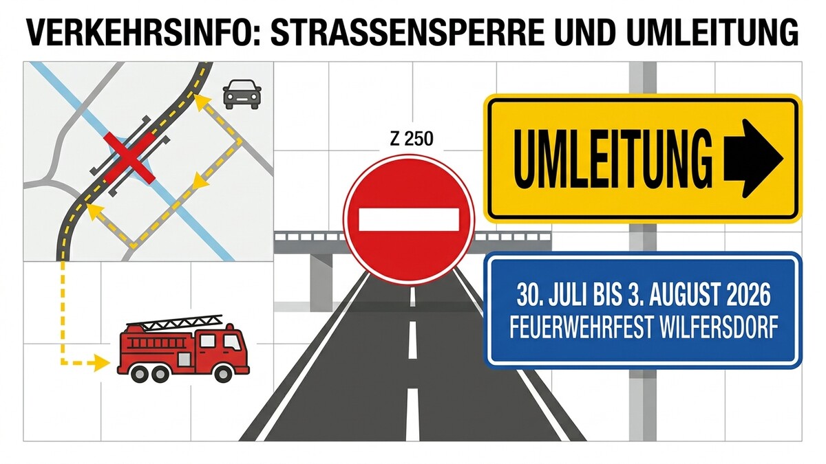 Verkehrsinformation: Umleitung wegen Feuerwehrfest Wilfersdorf vom 30. Juli bis 3. August 2026
