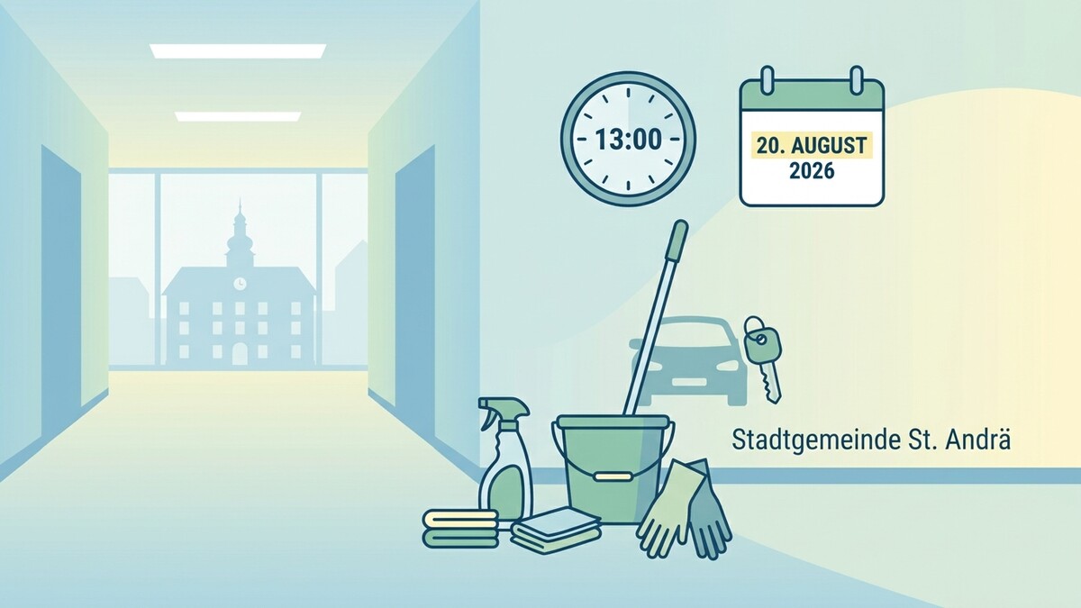 Stadtgemeinde St. Andrä: Kalender 20. August 2026, Uhr 13:00, Auto mit Schlüssel, Putzmittel