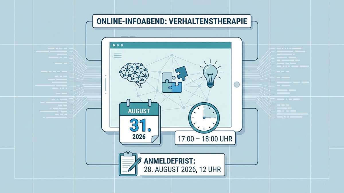 Online-Infoabend Verhaltenstherapie am 31. August 2026 von 17-18 Uhr. Anmeldefrist 28. August.