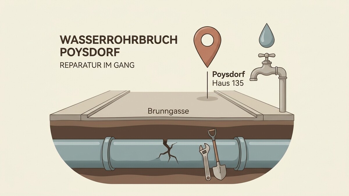 Wasserrohrbruch Poysdorf: Reparatur im Gang, Brunngasse, Haus 135