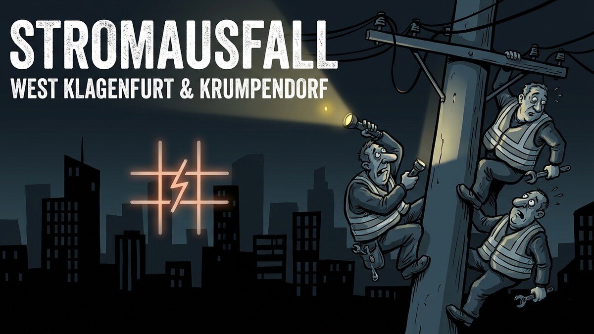 Stromausfall West Klagenfurt & Krumpendorf: Elektriker suchen auf Strommast nach Ursache