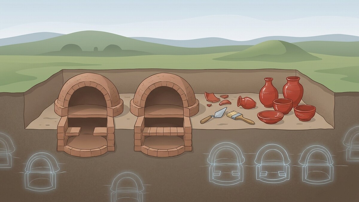 Archäologischer Fundort mit Ziegelöfen, Keramikgefäßen und Werkzeugen in Österreich