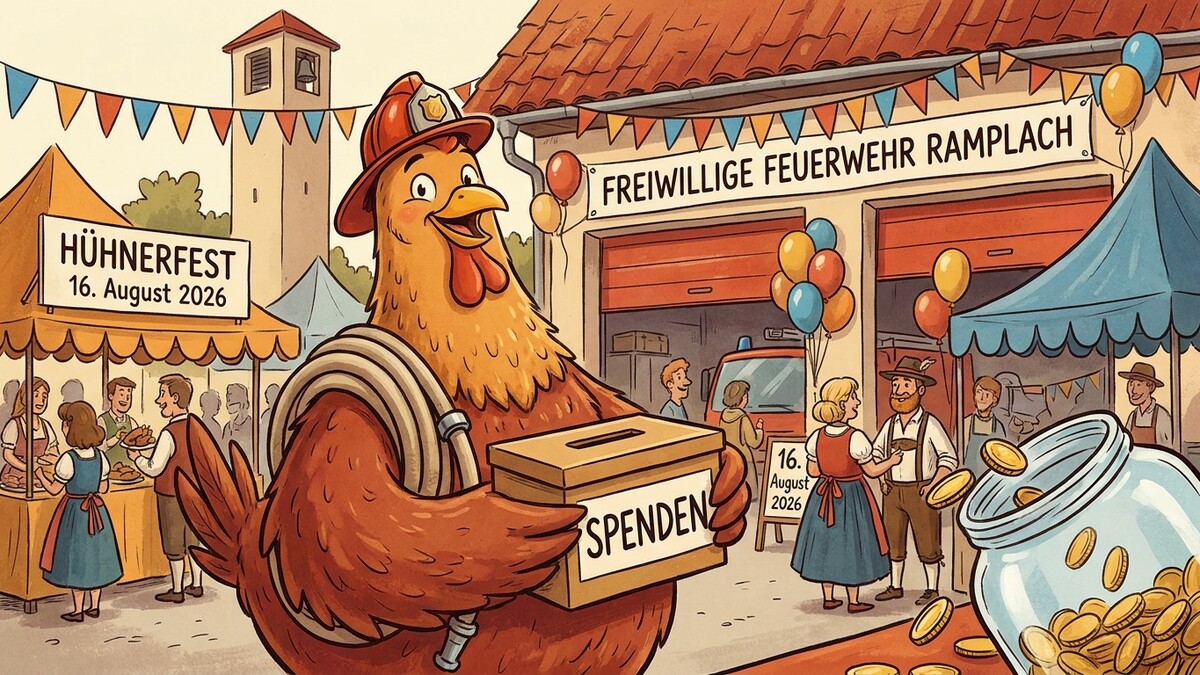 Hühnerfest Ramplach: Maskottchen-Huhn sammelt Spenden für Feuerwehr