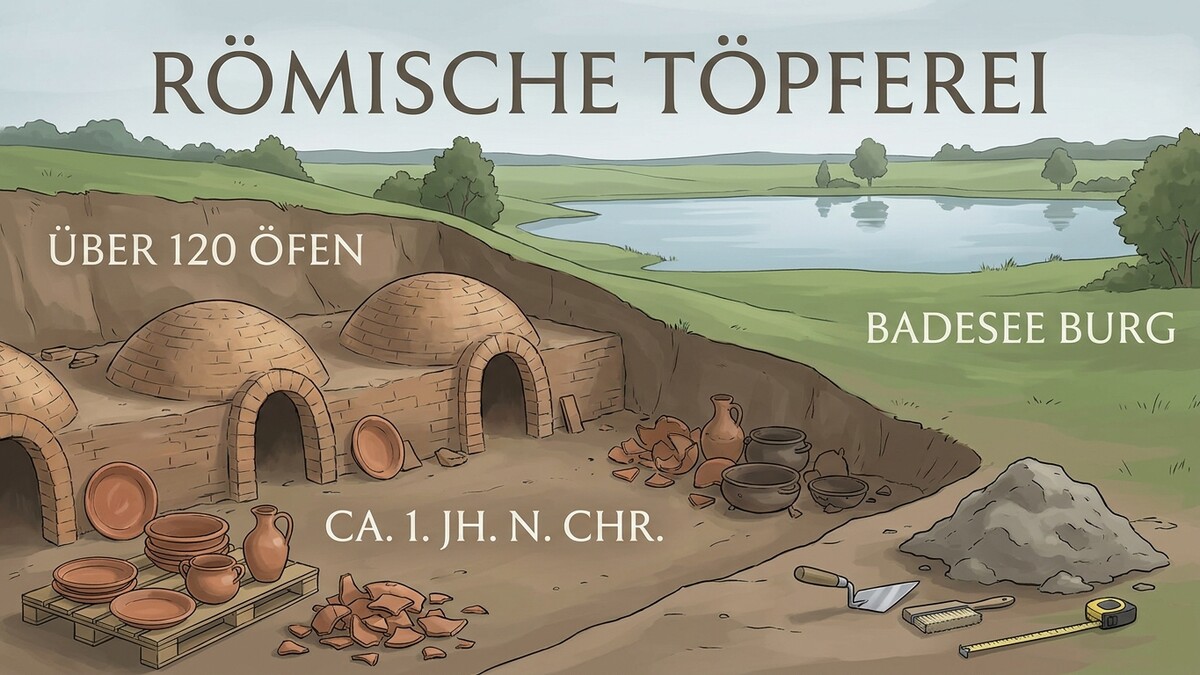 Römische Töpferei bei Badensee Burg mit über 120 Öfen und Keramik aus dem 1. Jh. n. Chr.