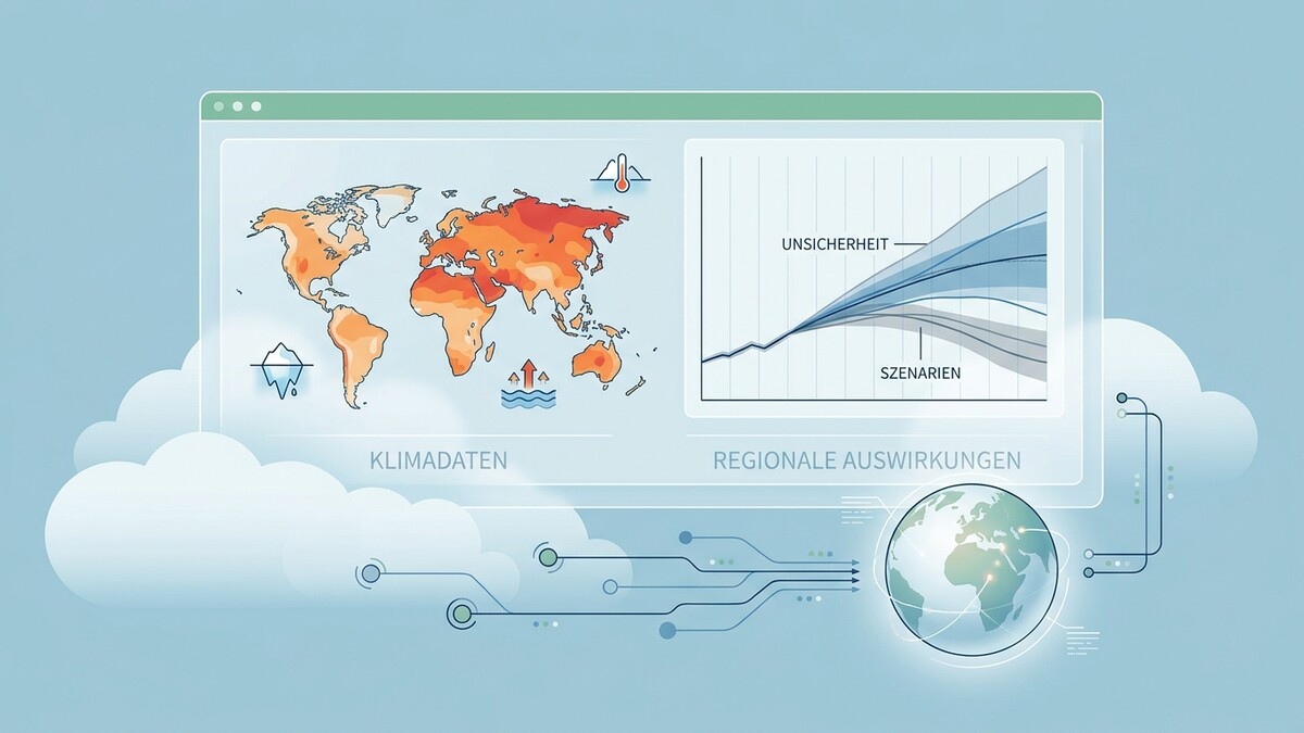 Klimadaten und regionale Auswirkungen auf Weltkarte und Diagrammen, globale Vernetzung