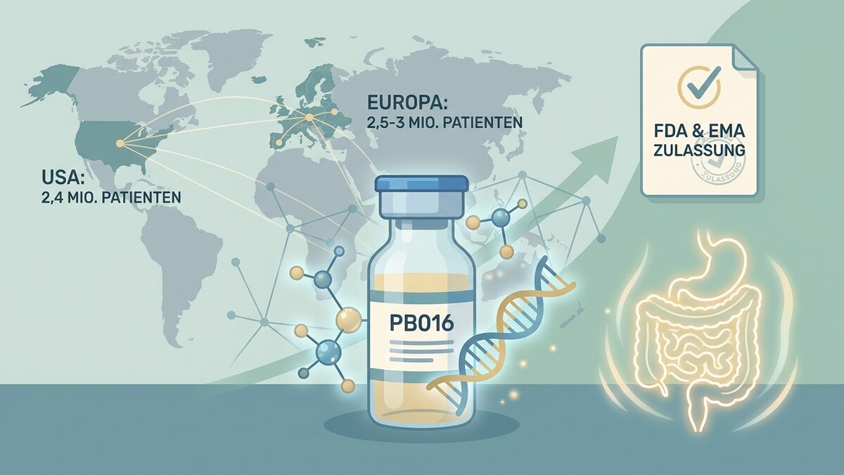 PB016-Medikamentenfläschchen mit DNA, Molekülen, Weltkarte und Zulassungsdokument