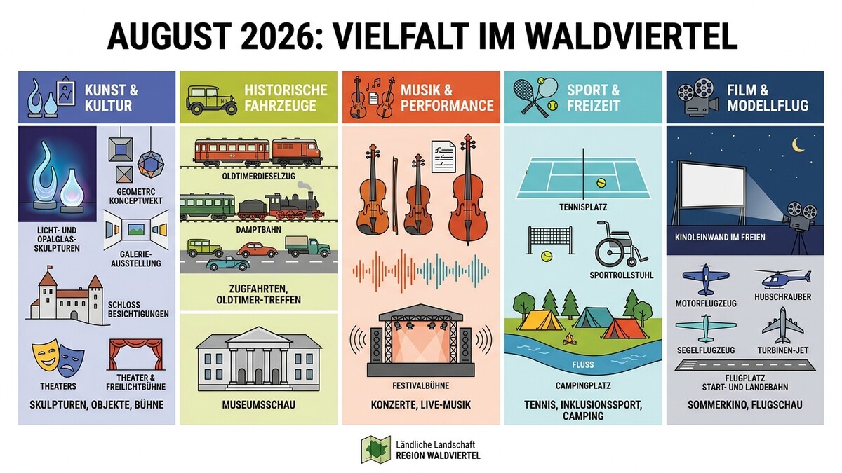 August 2026 Vielfalt im Waldviertel: Kunst, Oldtimer, Musik, Sport, Film