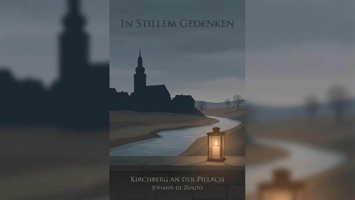 Kirchberg an der Pielach mit Kirche, Fluss und Kerzenlaterne bei Dämmerung