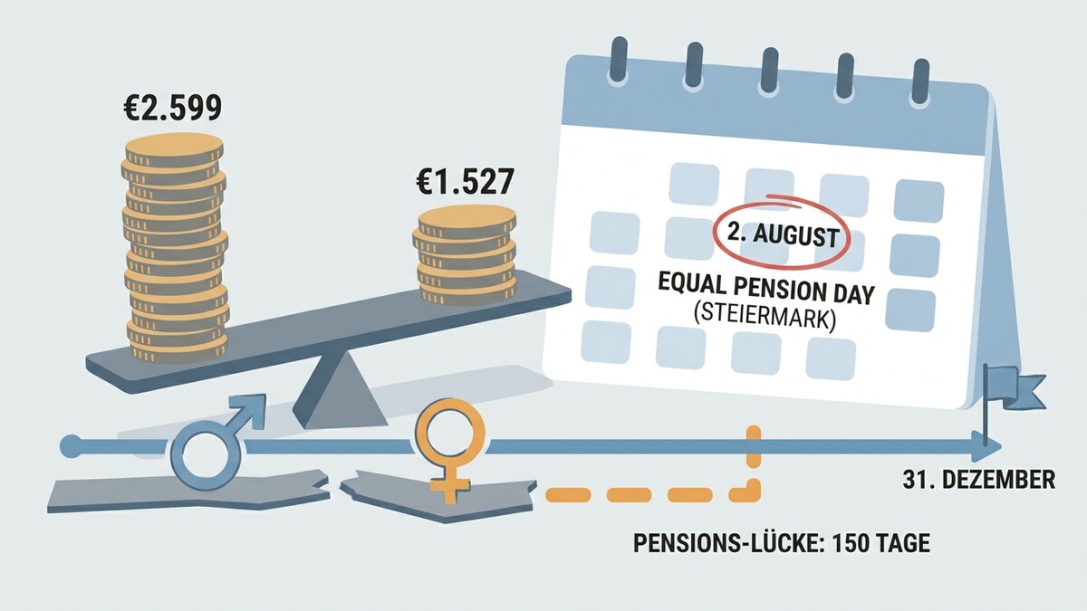 Equal Pension Day Steiermark 2. August zeigt Pensionslücke von 150 Tagen 2.599 Euro Männer zu 1.527 Euro Frauen