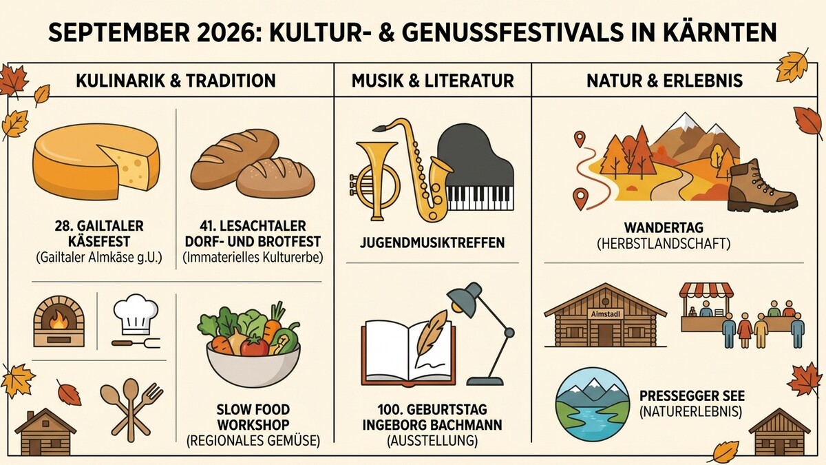 September 2026: Festivals in Kärnten – Übersicht mit Kulinarik, Musik, Literatur, Natur & Erlebnis