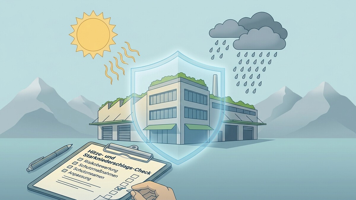 Hitzeschutz-Check für Gebäude: Sonne, Regen, Schutzschild, Checkliste und Berge