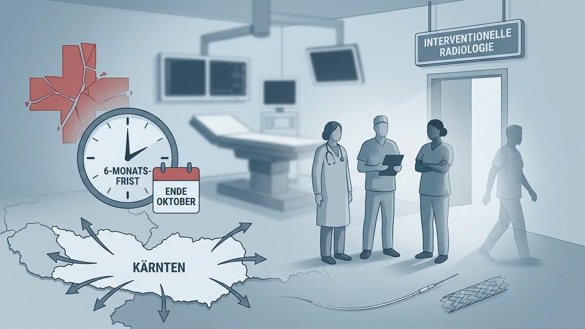 Kärnten: Zerbrochenes rotes Kreuz, Uhr, Kalender, Ärzte und Stent im OP-Saal
