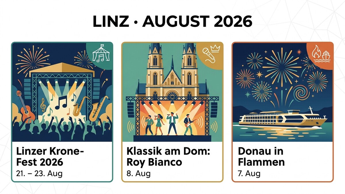 Linz August 2026: Drei Veranstaltungen mit Musik, Feuerwerk und Schiff auf der Donau
