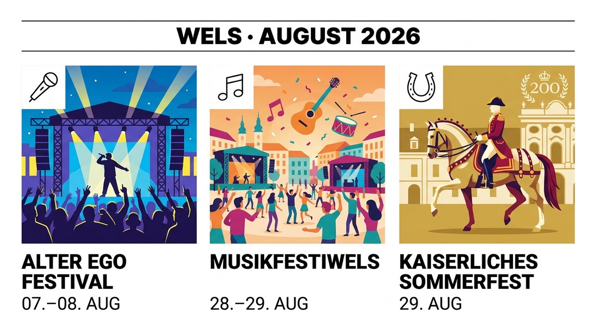 Wels August 2026: Musikfestivals und kaiserliches Sommerfest mit Reiter