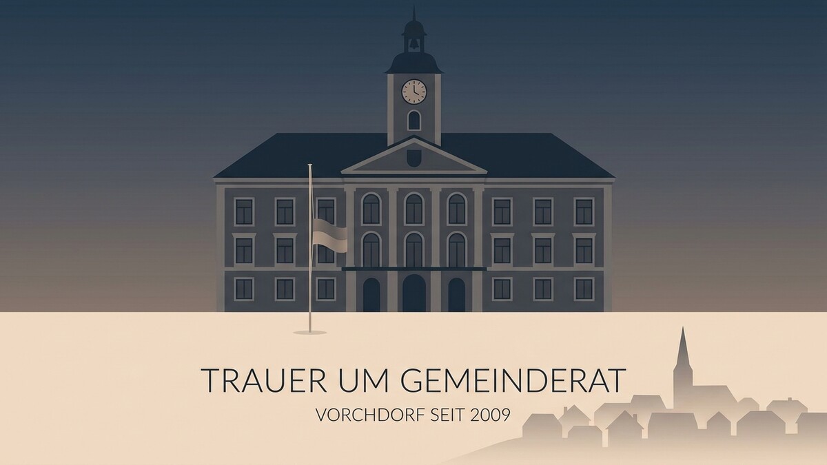 Gemeindeamt Vorchdorf mit Fahne auf Halbmast, Trauer um Gemeinderat