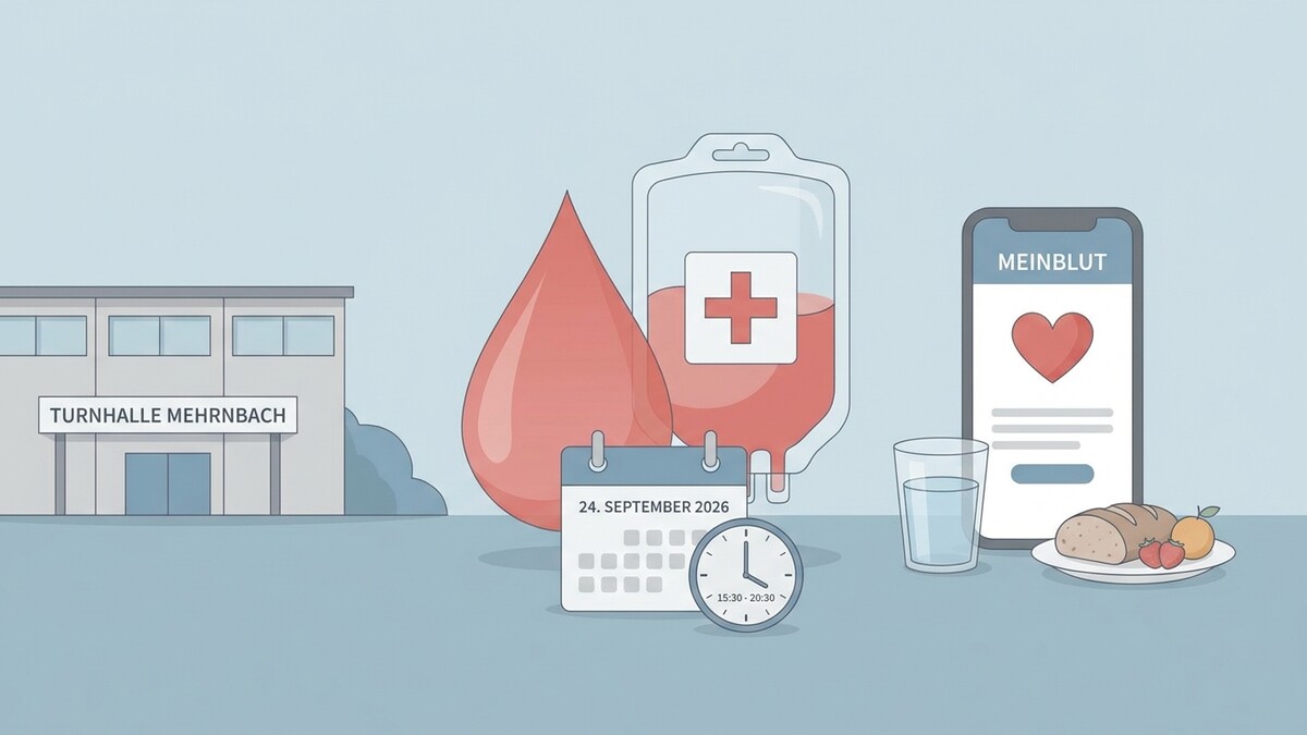 Blutspende in der Turnhalle Mehrnbach am 24. September 2026 mit Handy-App und Verpflegung