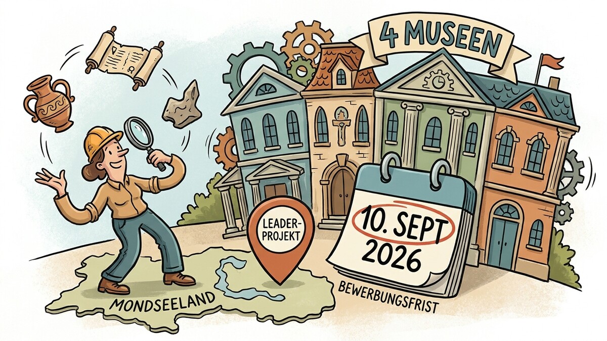 Archäologin mit Lupe untersucht Funde vor vier Museen im Mondseeland, Bewerbungsfrist 10. Sept. 2026