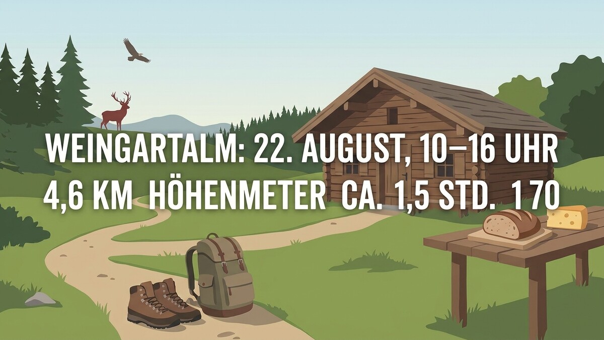 Weingartalm: Wanderung 22. August, 4,6 km, 170 Höhenmeter, 1,5 Stunden