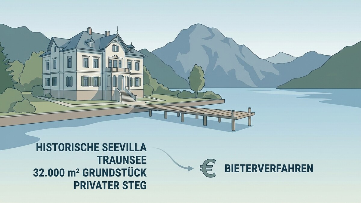 Historische Seevilla am Traunsee mit privatem Steg und 32.000 m² Grundstück