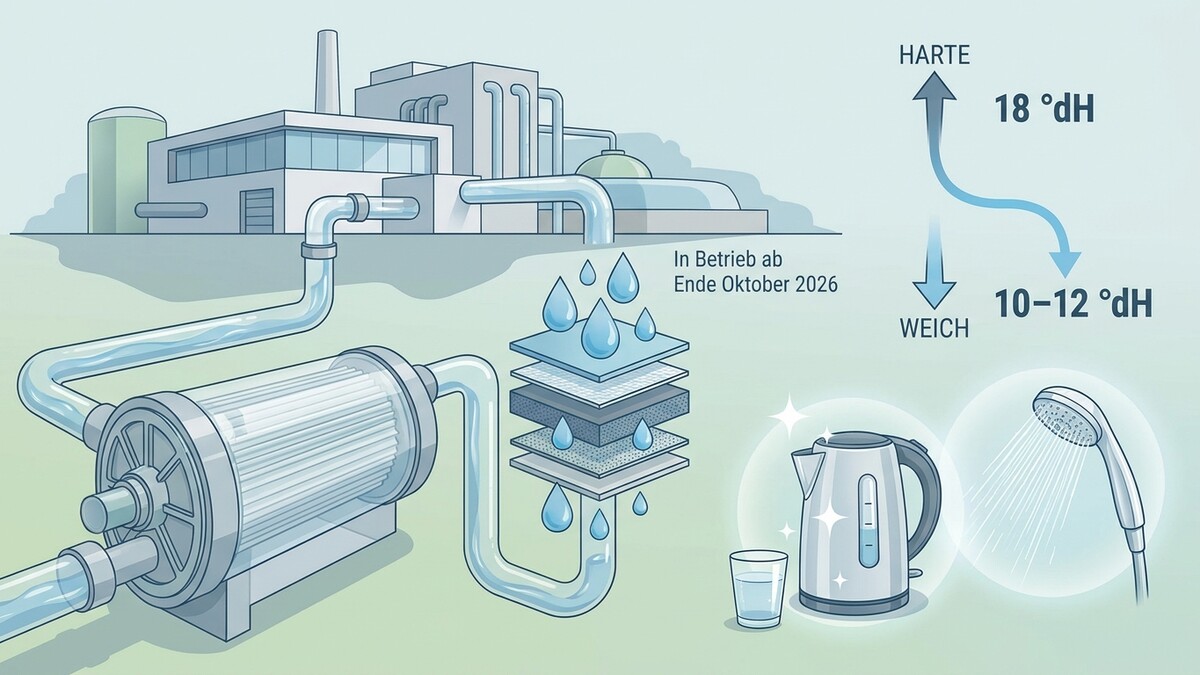 Wasseraufbereitung mit Filteranlage und Schema zur Wasserhärte von hart zu weich