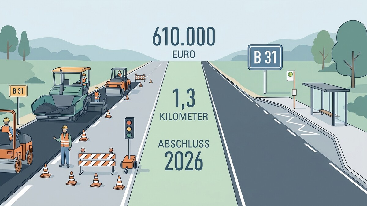 Straßenbau B 31: 610.000 Euro, 1,3 Kilometer, Abschluss 2026