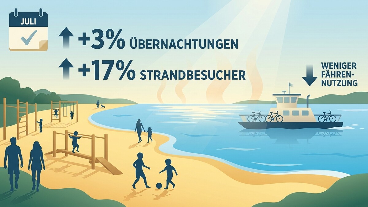 Juli: +3% Übernachtungen, +17% Strandbesucher, weniger Fährennutzung