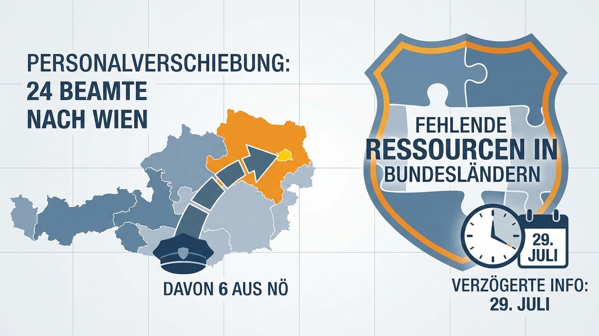 Personalverschiebung: 24 Beamte nach Wien, davon 6 aus NÖ. Fehlende Ressourcen in Bundesländern.