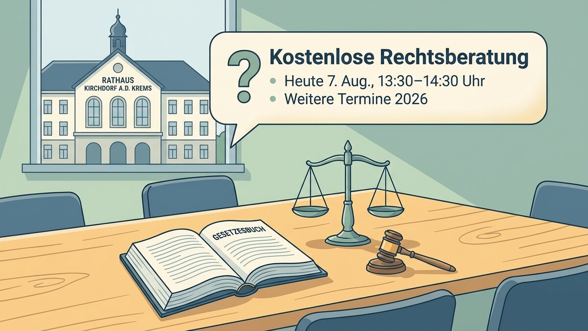 Kostenlose Rechtsberatung im Rathaus Kirchdorf a.d. Krems mit Gesetzbuch und Waage