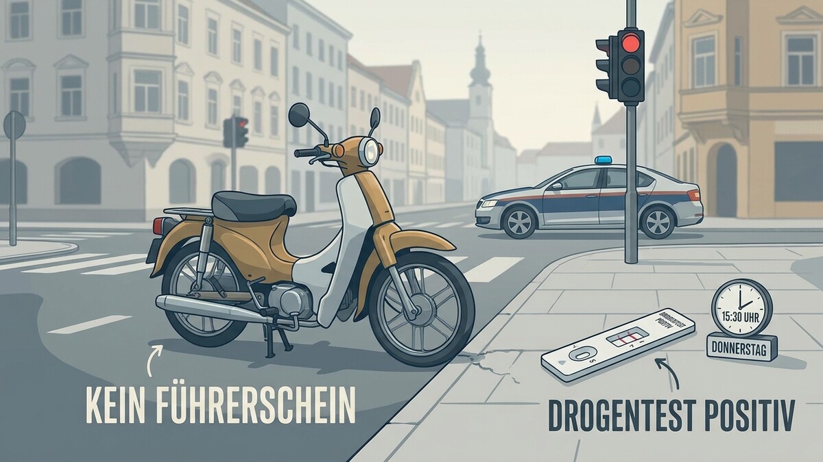 Moped ohne Führerschein und positiver Drogentest auf einem Gehsteig in Österreich