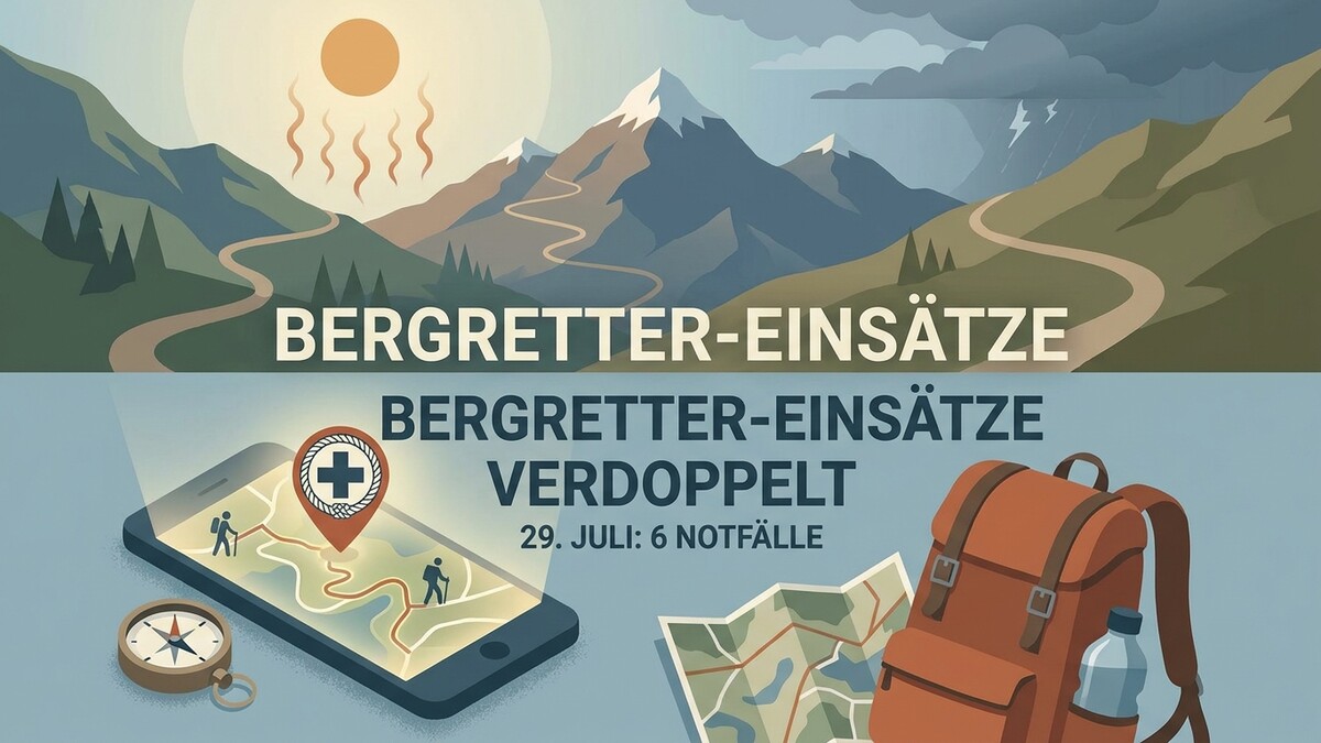 Bergretter-Einsätze verdoppelt: 29. Juli, 6 Notfälle, Smartphone mit Karte, Kompass, Rucksack