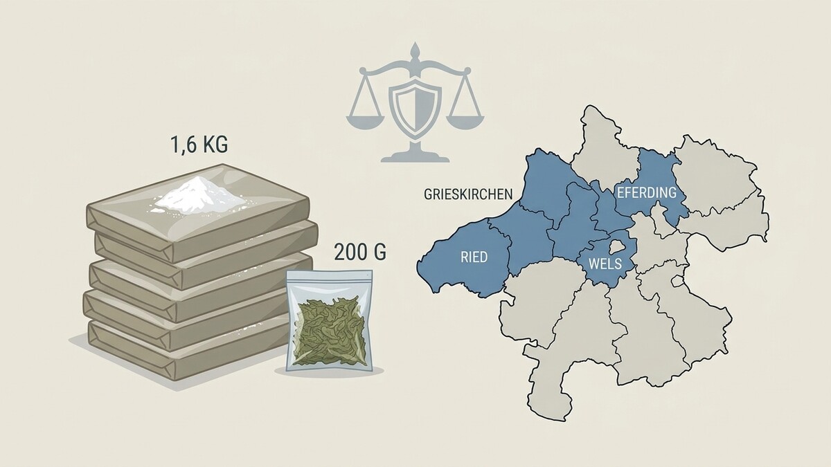 Drogenbeschlagnahmung in Grieskirchen, Ried, Eferding, Wels; 1,6 kg und 200 g.