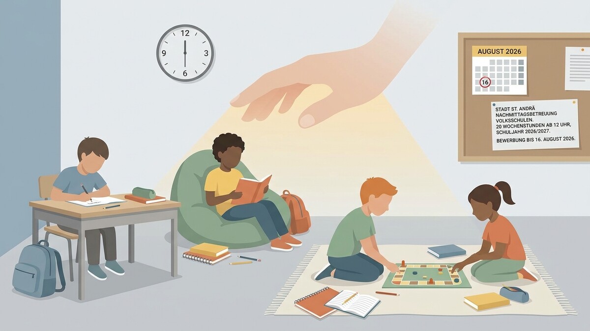 Kinder lernen und spielen unter Aufsicht einer Hand in St. Andrä