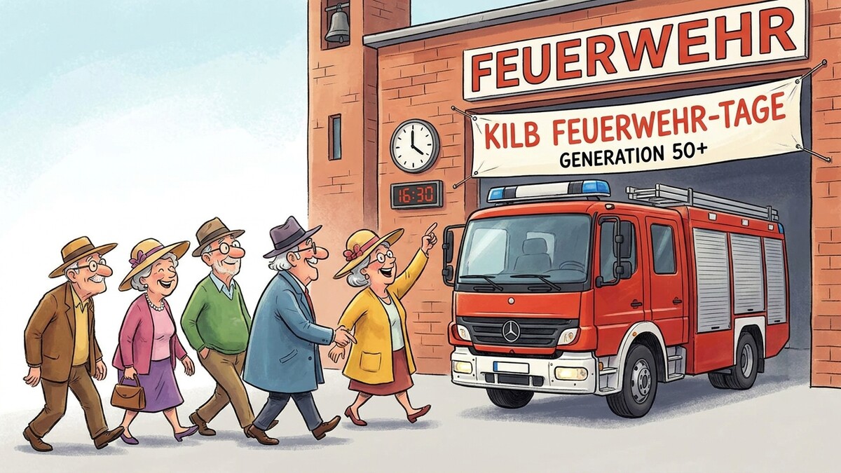 Senioren bei Kilb Feuerwehr-Tage Generation 50+ vor Feuerwehrauto