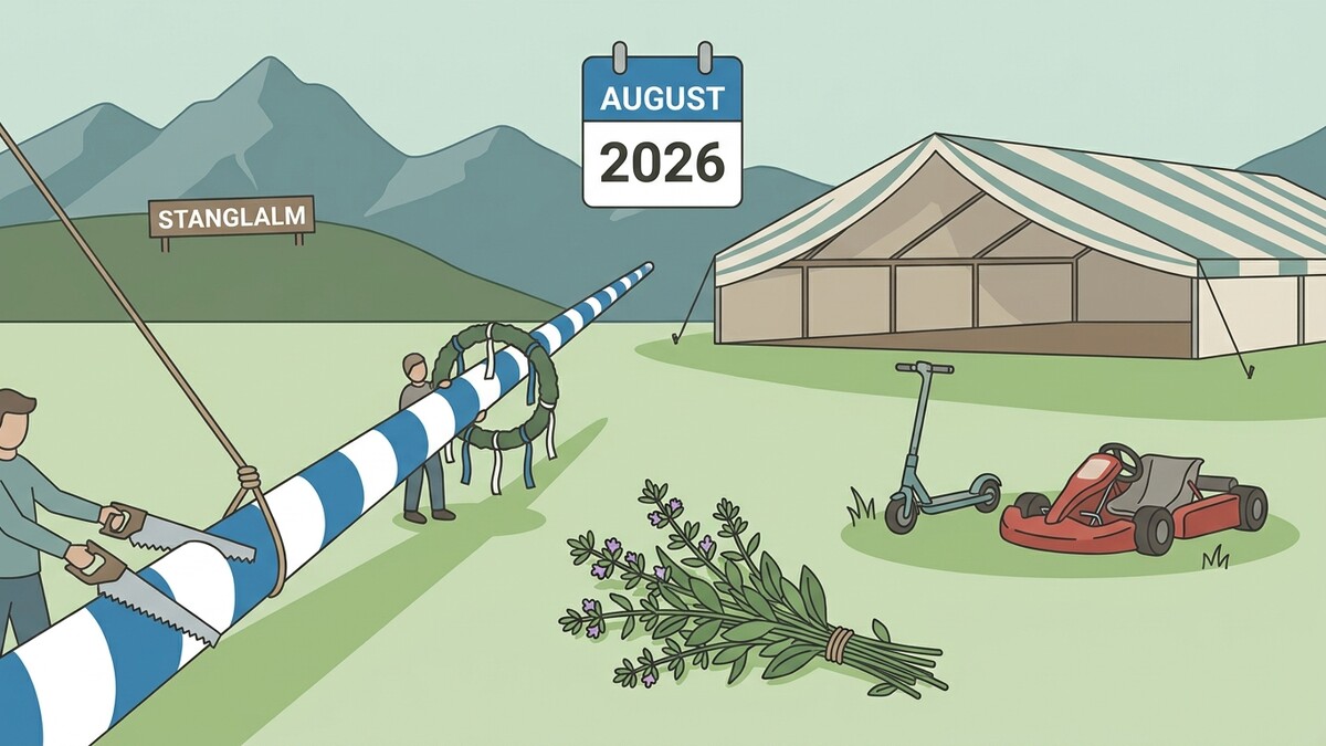 Mai-Aufstellen auf der Stanglalm im August 2026 mit Festzelt, Go-Kart und Roller