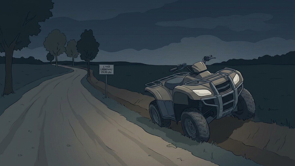 Quad bei Nacht auf Feldweg neben Straße L1443 Liebenau