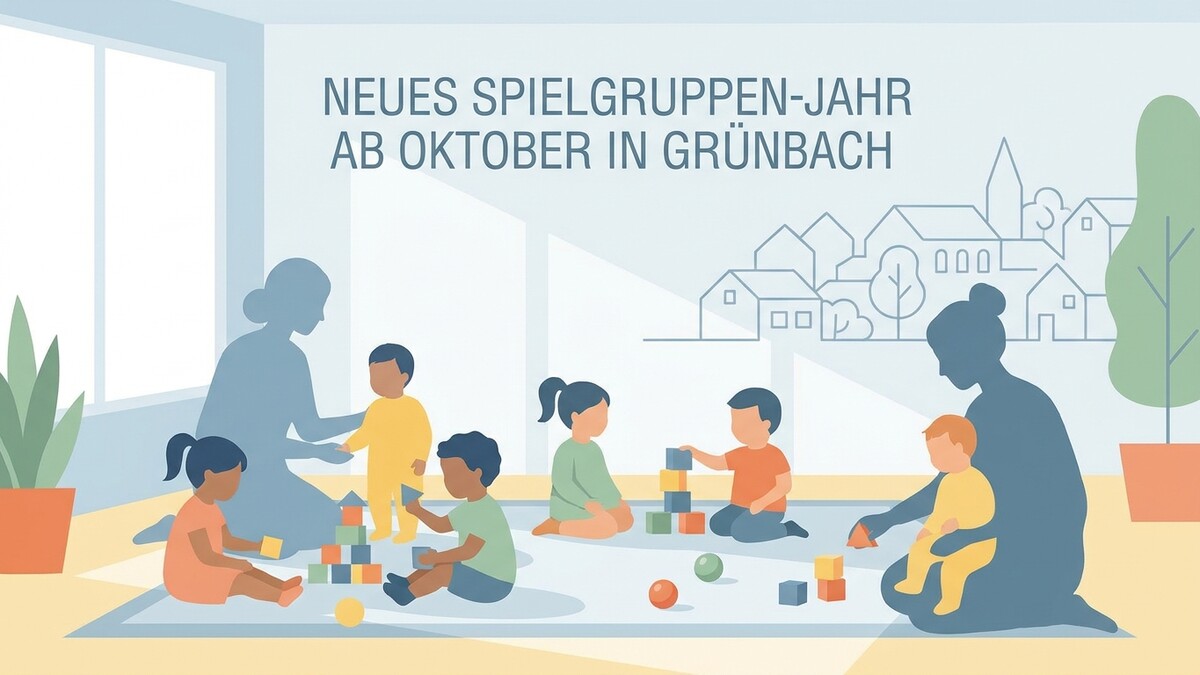 Spielgruppen-Jahr in Grünbach: Kinder und Betreuerinnen spielen mit Bausteinen im Innenraum