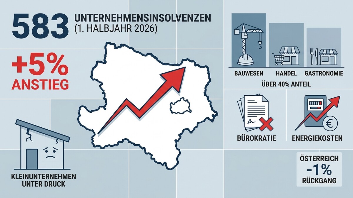 Unternehmensinsolvenzen Österreich: 583 im 1. Halbjahr 2026, +5% Anstieg