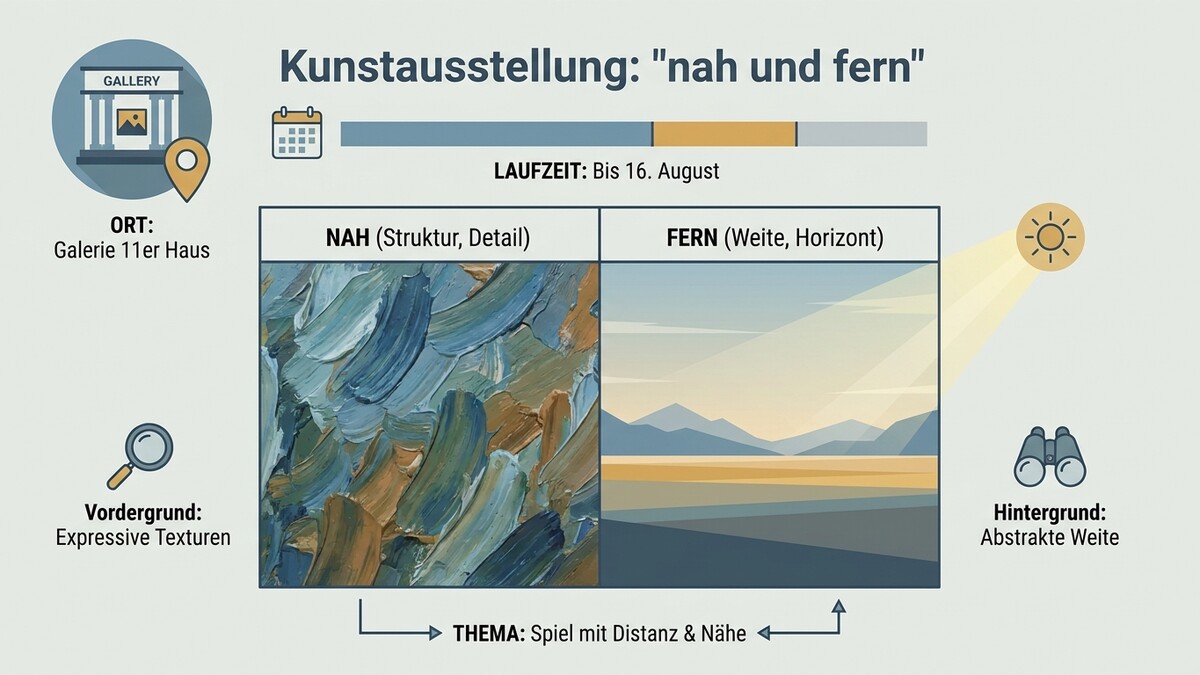 Kunstausstellung "nah und fern" in Galerie 11er Haus, Laufzeit bis 16. August, Thema Spiel mit Distanz & Nähe
