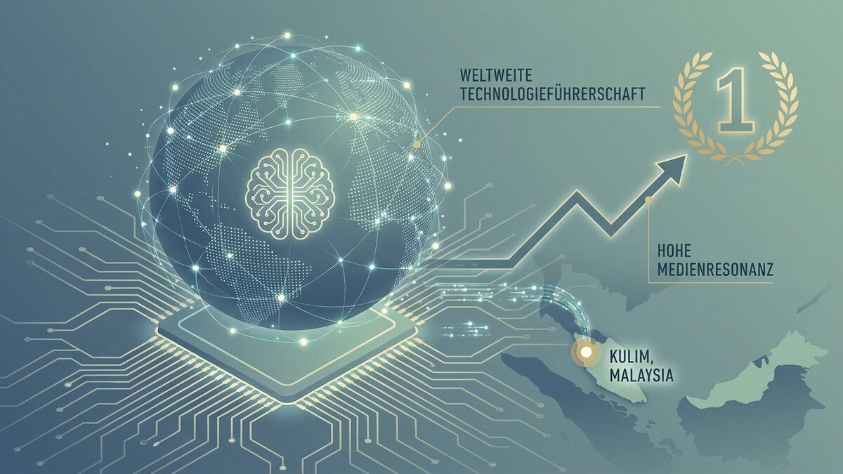 Weltweite Technologieführerschaft mit KI-Gehirn, Grafik mit Pfeil und "Kulim, Malaysia"