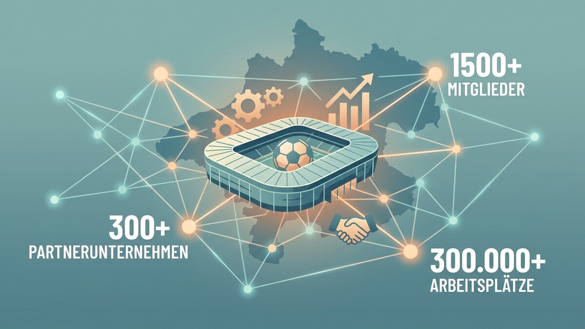 Fußballstadion mit Netzwerkanbindung, 300.000+ Arbeitsplätze, 300+ Partnerunternehmen, 1500+ Mitglieder.