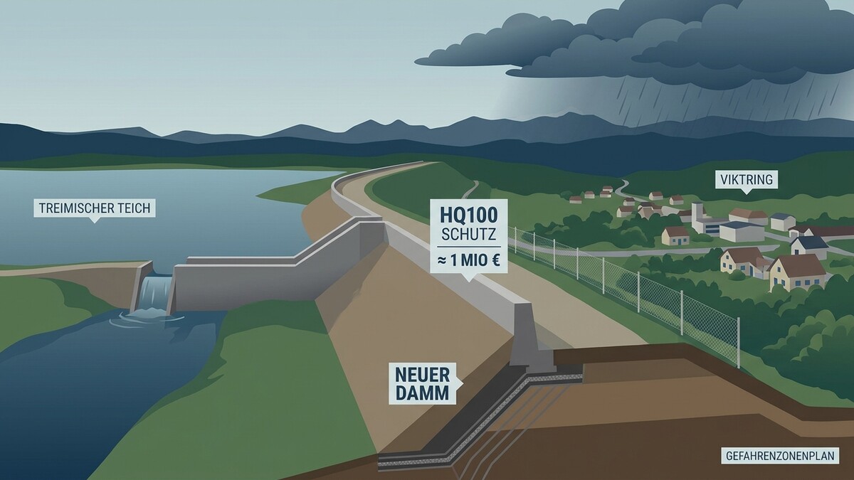 HQ100 Schutz für Viktring: Neuer Damm schützt vor Hochwasser, Kosten ca. 1 Mio. €