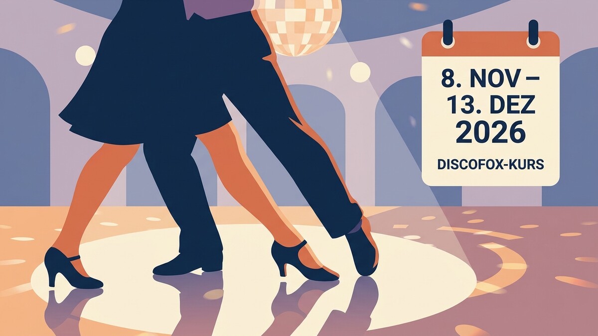 Discofox-Kurs 8. Nov. – 13. Dez. 2026, tanzendes Paar unter Discokugel