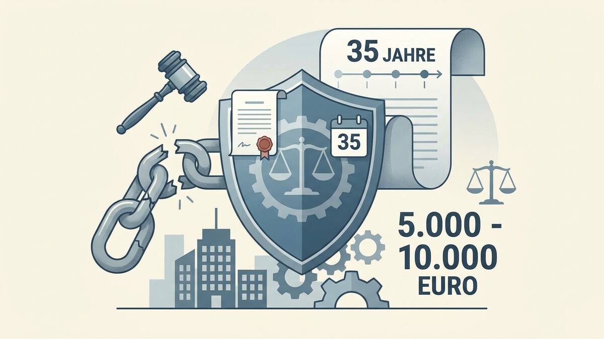 Gerichtshammer zerbricht Kette, Siegel, Waage, 35 Jahre, 5.000–10.000 Euro