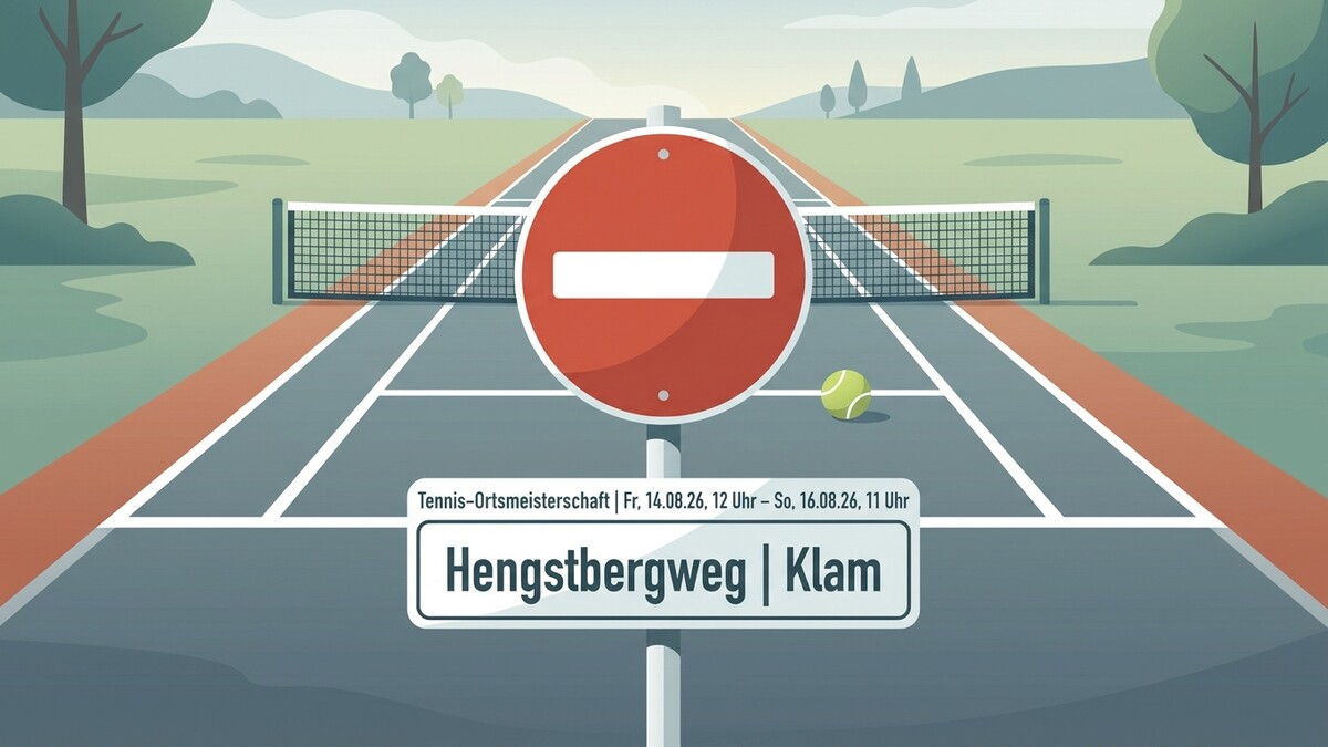 Tennis-Ortsmeisterschaft Hengstbergweg Klam mit Stoppschild und Ball
