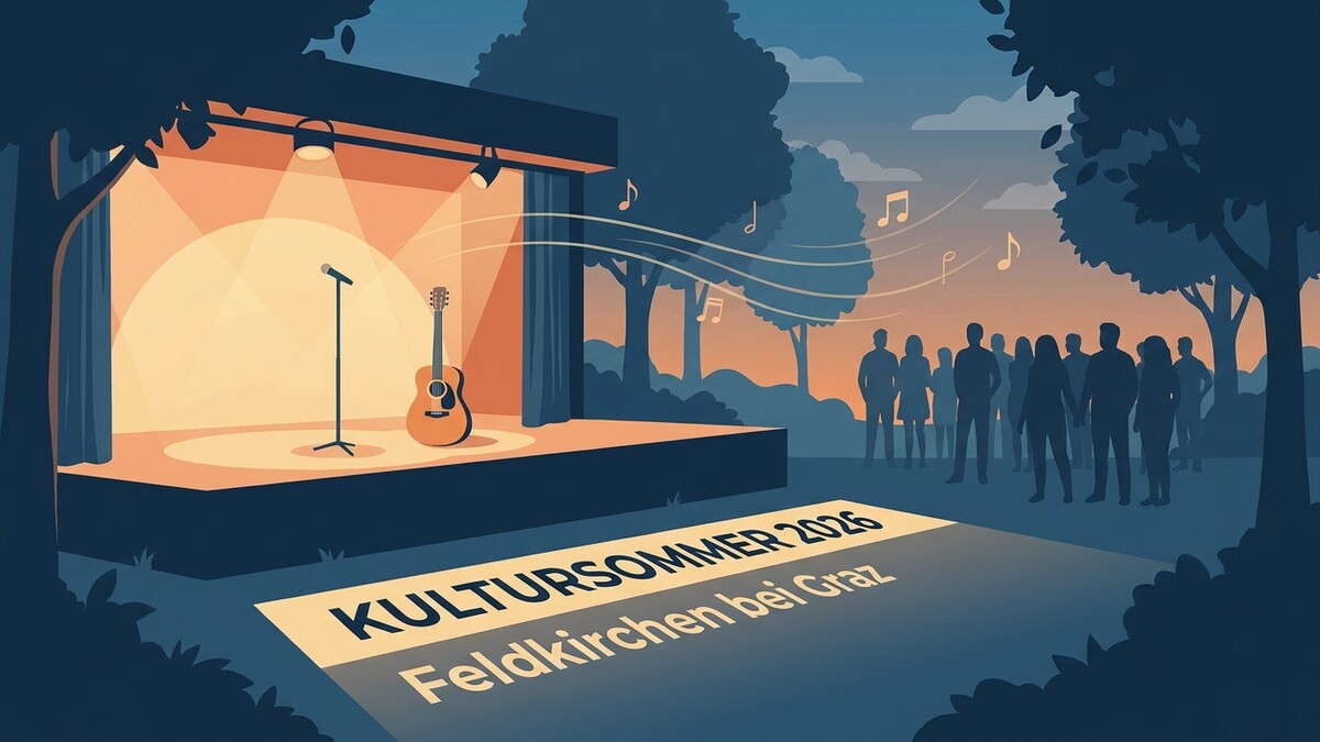 Kultursommer 2026 Feldkirchen bei Graz: Bühne mit Gitarre und Mikrofon für Open-Air-Veranstaltung