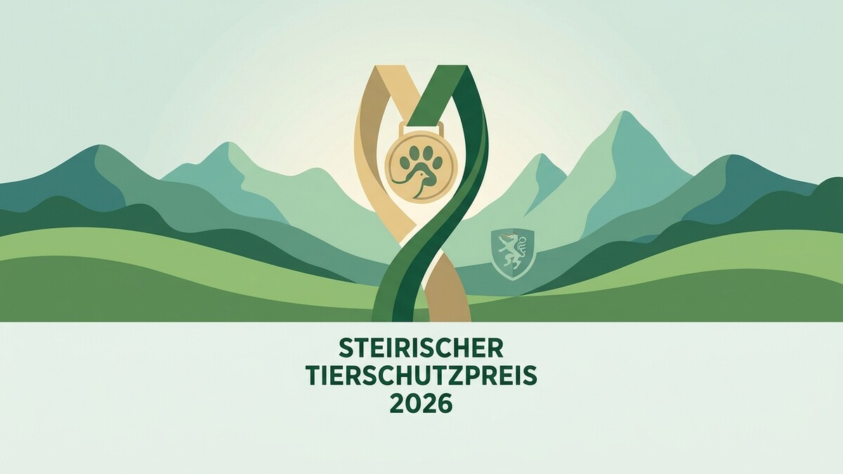 Steirischer Tierschutzpreis 2026 mit Medaille und Wappen vor Bergkulisse