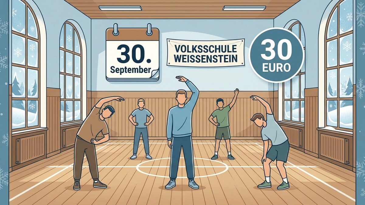 Volksschule Weissenstein: Fünf Personen machen Gymnastik, Kalenderblatt 30. September, 30 Euro