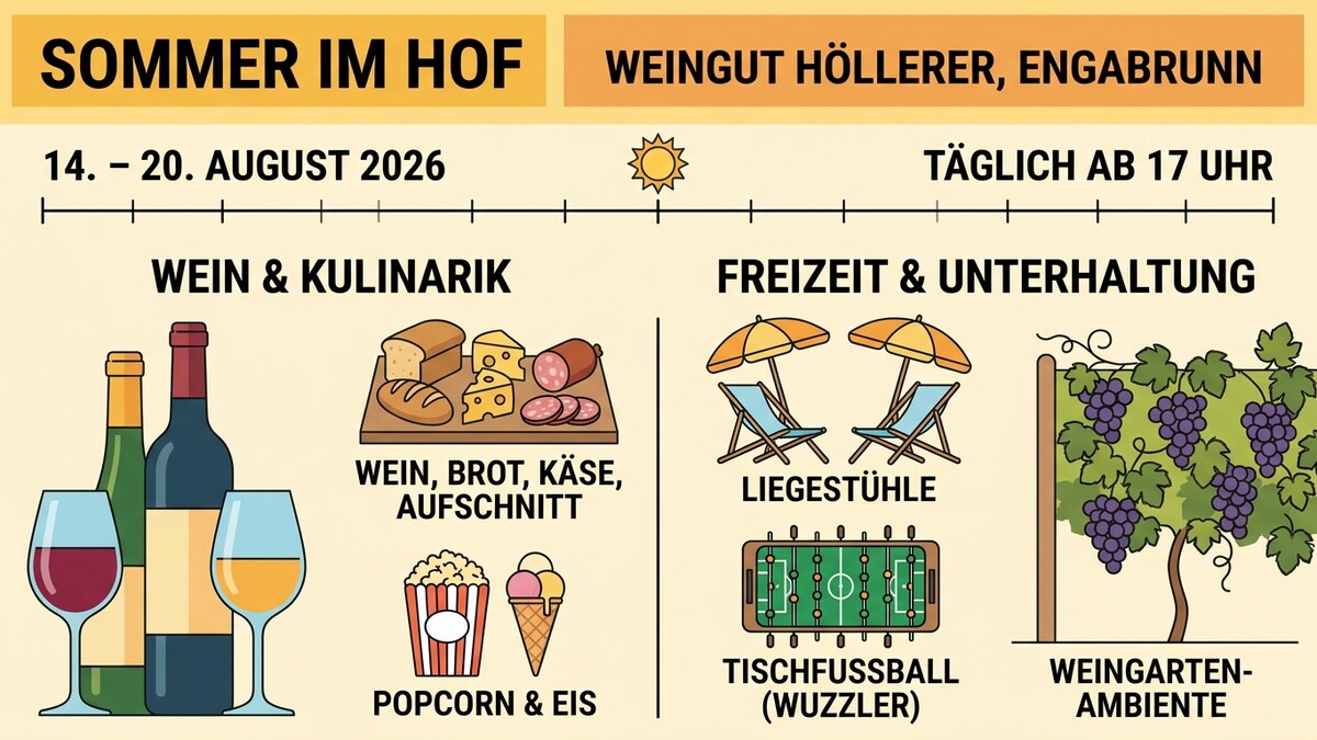 Sommer im Hof Weingut Höllerer: Wein, Kulinarik, Freizeit & Unterhaltung in Engabrunn